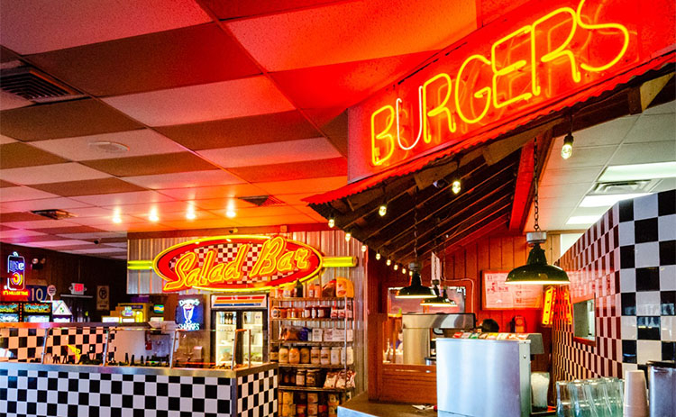 Interior shot of the Wallbangers - Burger Place in Corpus